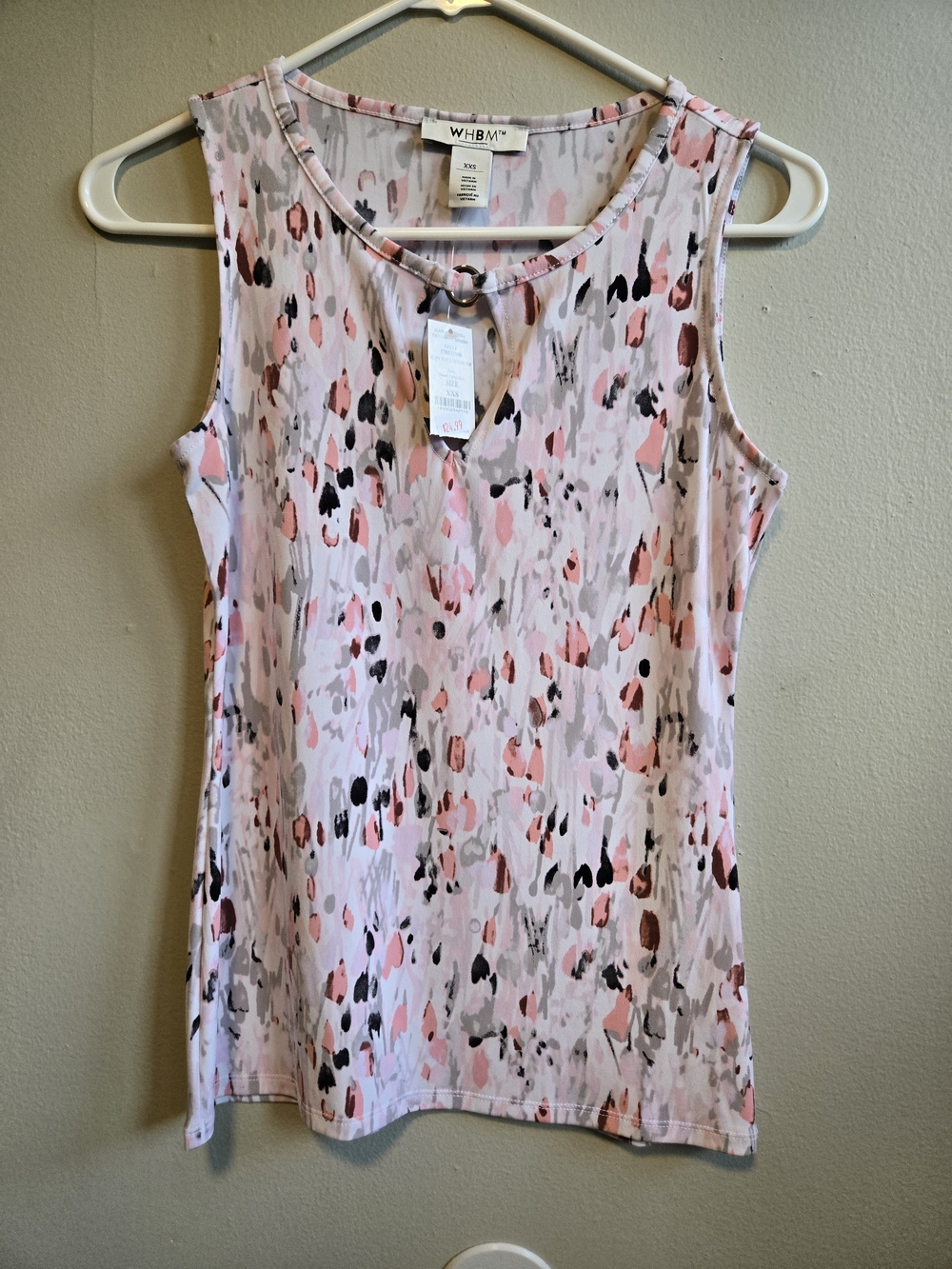 WHBM Pink and Black Abstract Print, XXS Knit Tank